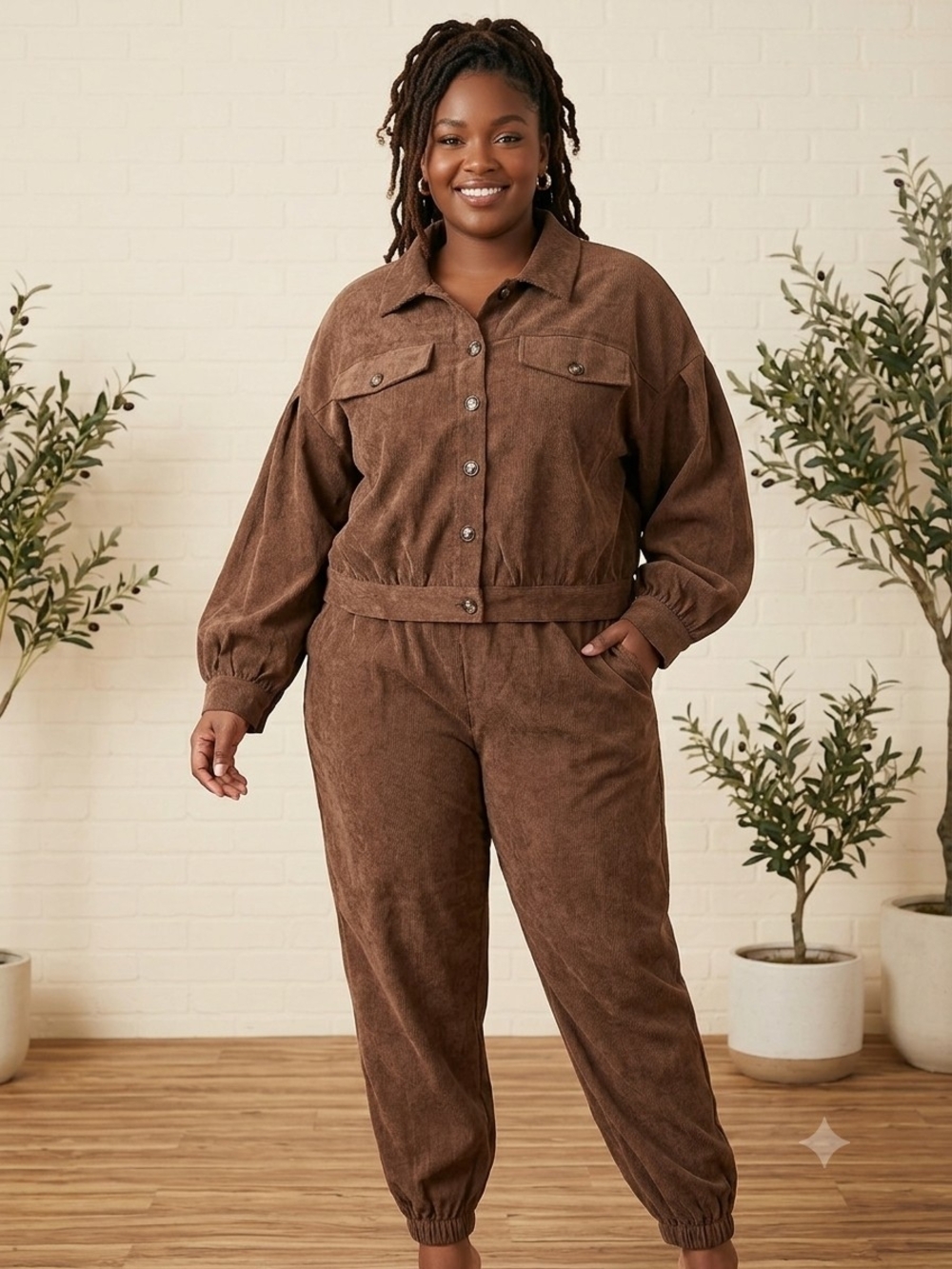 SHEIN Curve Brown Corduroy Button Down Jacket Shacket 2XL
